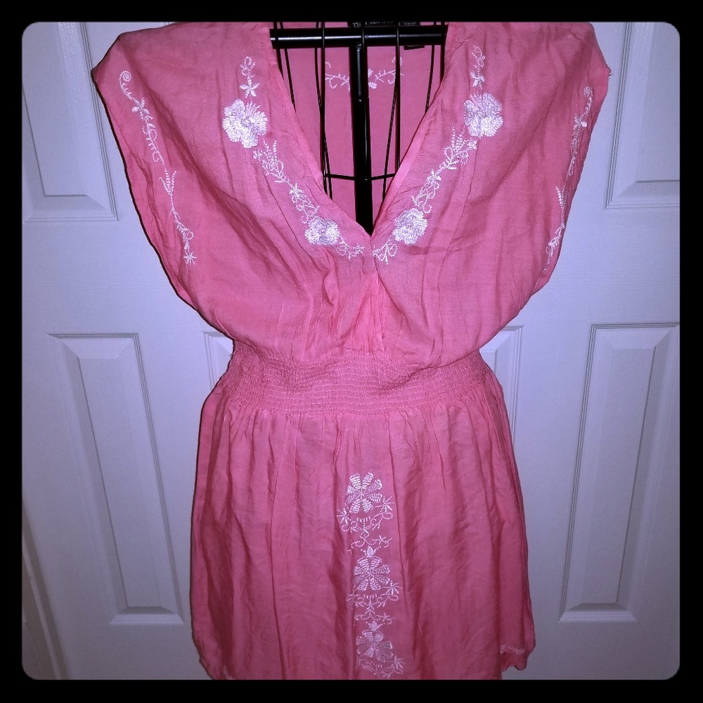 🌼SPRING DRESS CORAL/PINK WITH WHITE EMBROIDERY